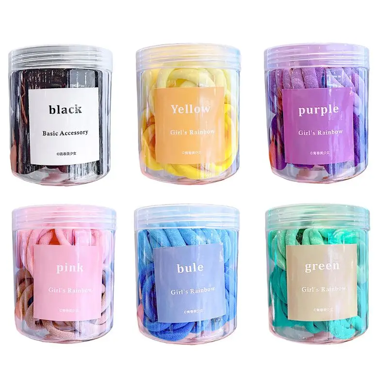 

50Pcs/Box Girls No Crease Nylon Hair Ties Rope Bright Candy Color Elastic Ponytail Holder No Damage Towel Scrunchies