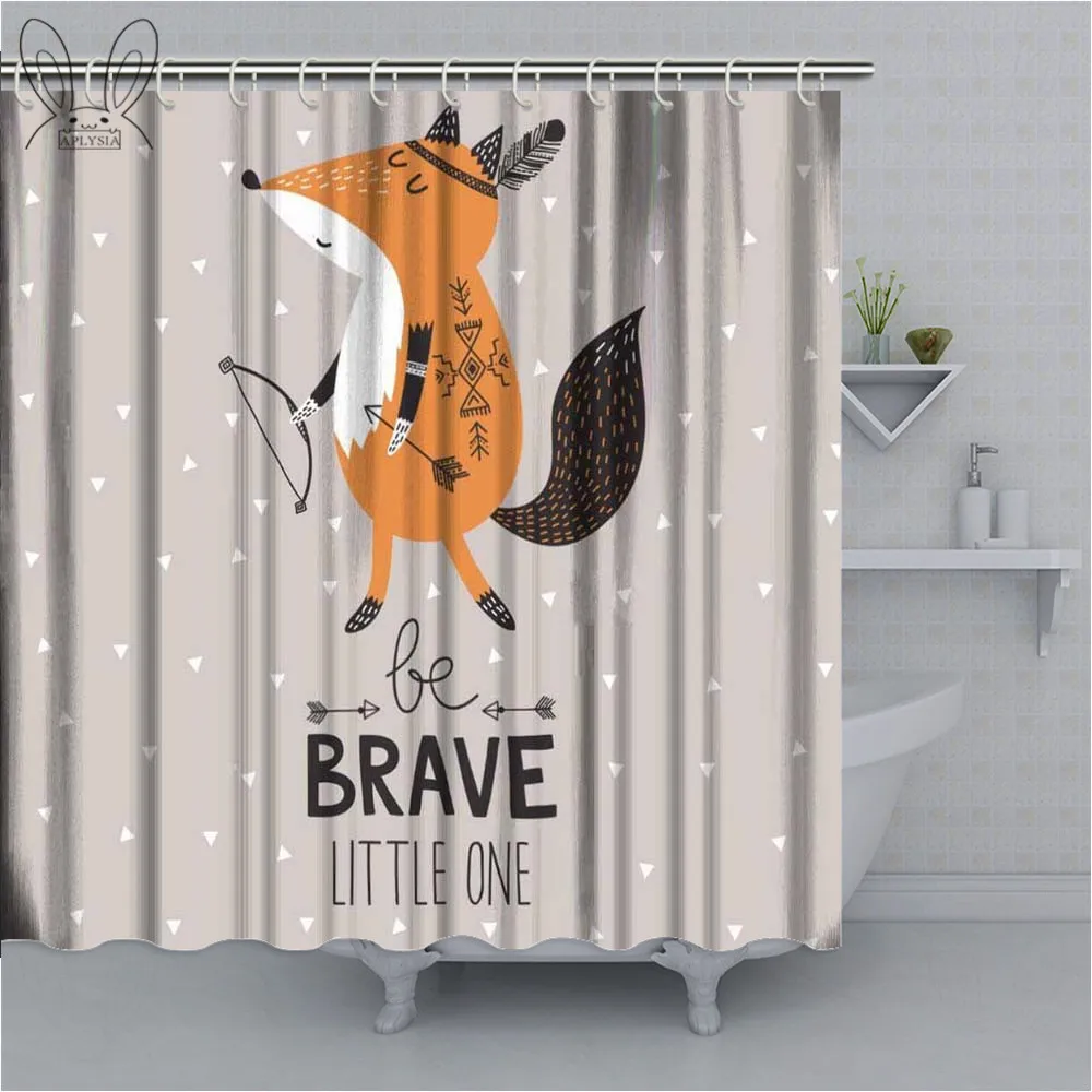 

Be Brave Little One for Children with Cute Indian Fox in Cartoon Style Bathroom Accessories Shower Curtains