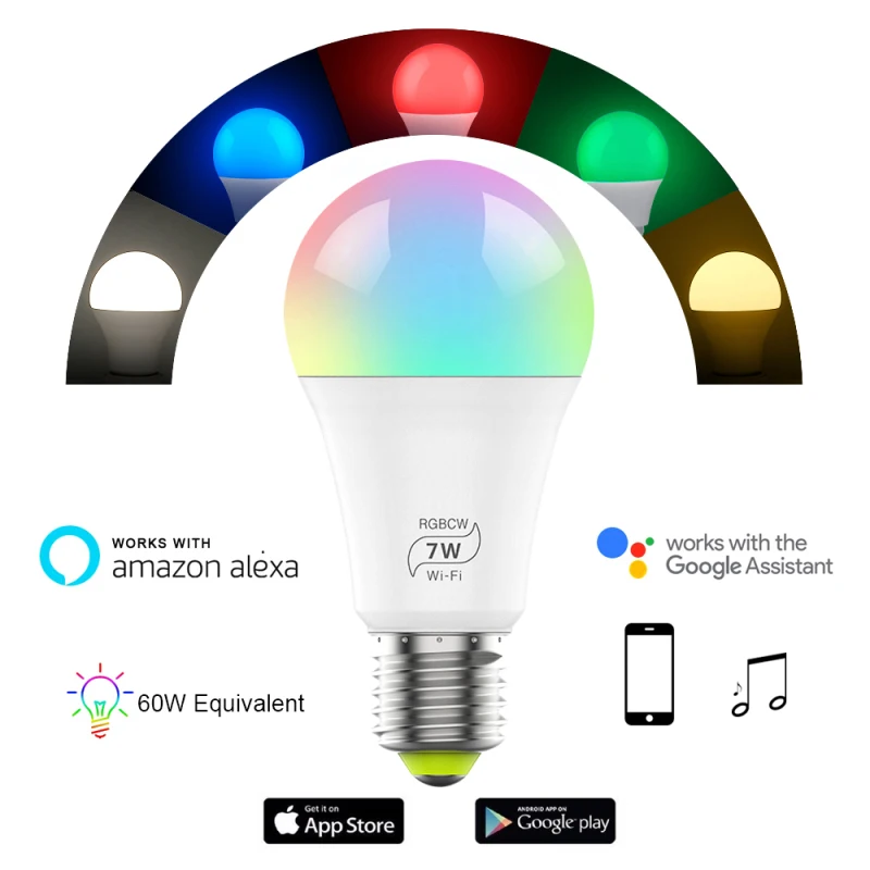 

WiFi Smart Light Bulb Dimmable Multicolor Wake-Up Lights No Hub Required Compatible With Alexa And Google Assistant