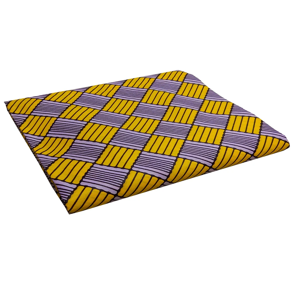 6Yards\Set African Fabric Holland Wax Yellow&ampPurple Square Print High Quality |