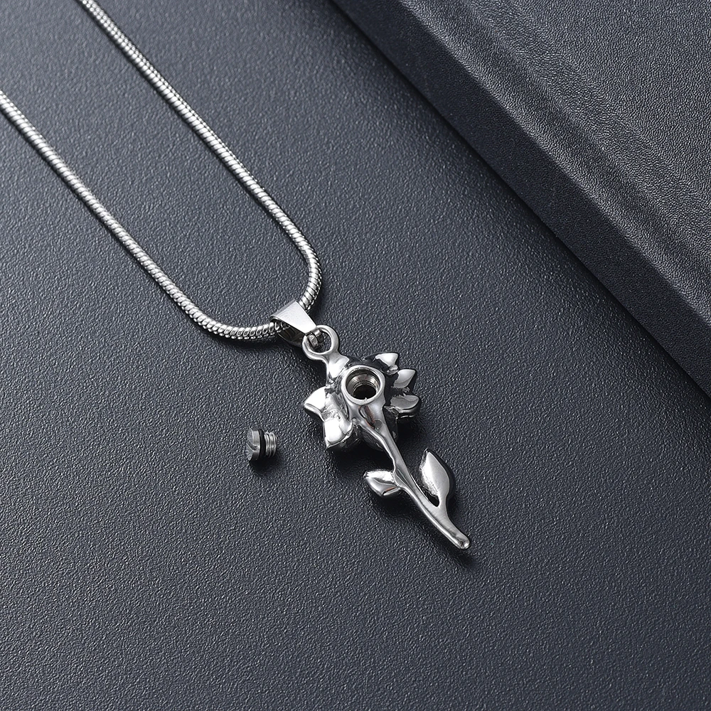 

ijd12132 Heronsbill Flower Cremation Jewelry For Women/Girls Inlay Clear Zircon Stainless Steel Memorial Urn Necklace Hold Ash