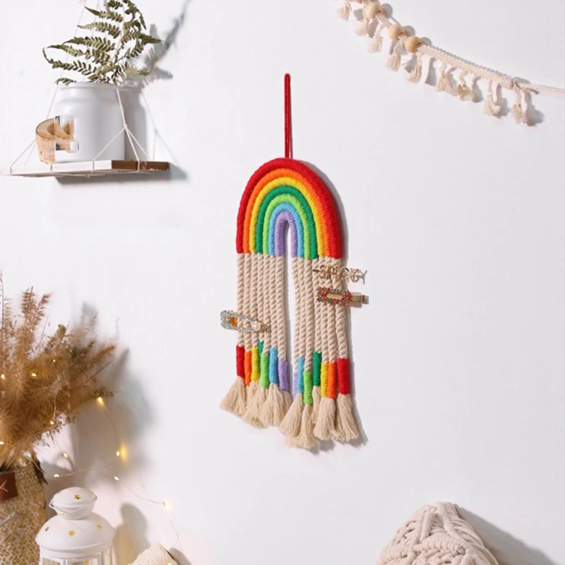 

Большой макраме, радужная настенная подвеска, милый и красочный Радужный декор в стиле бохо, хлопковая ручная переплетка