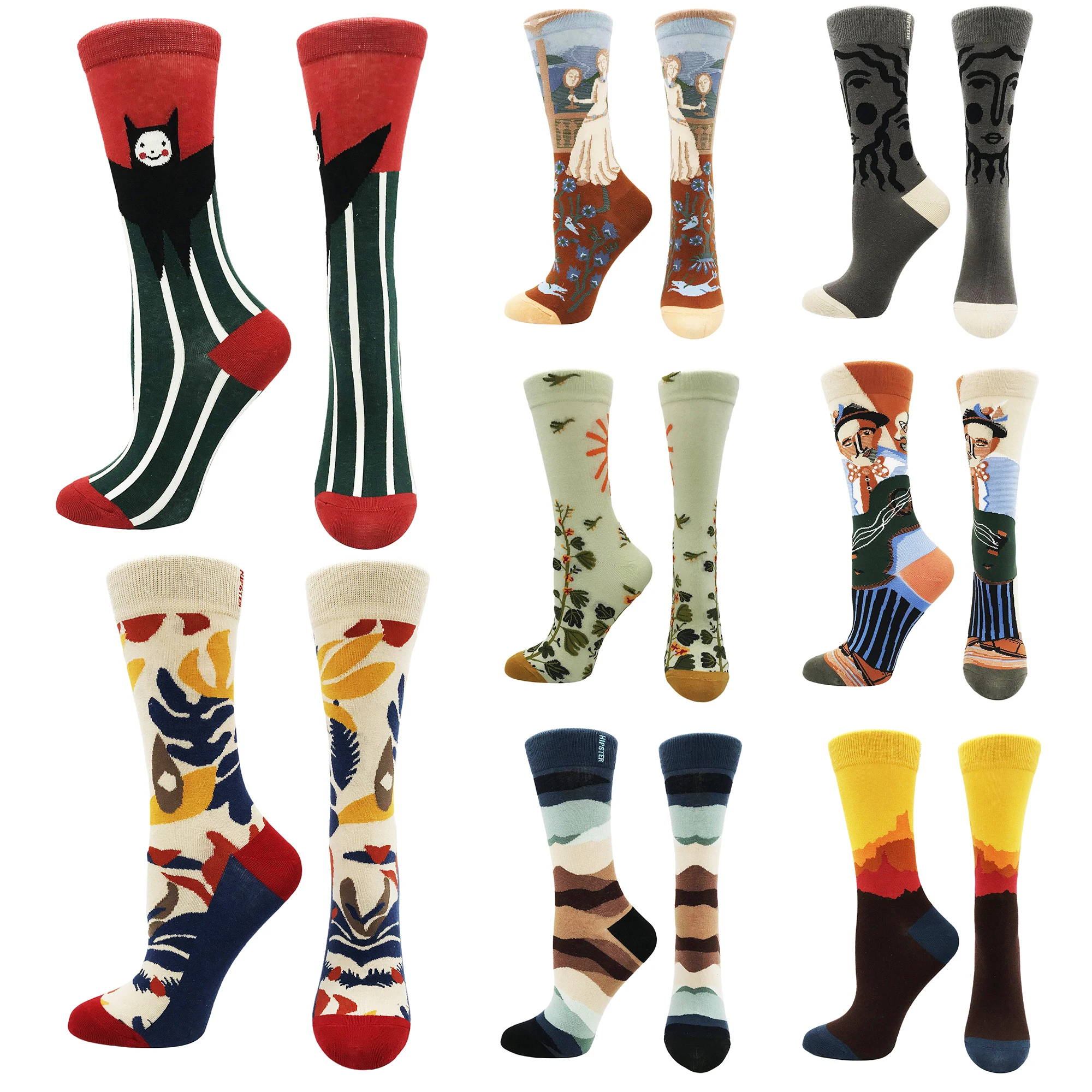 

2021 spring, summer and autumn new cotton socks female abstract character landscape oil painting high quality personality