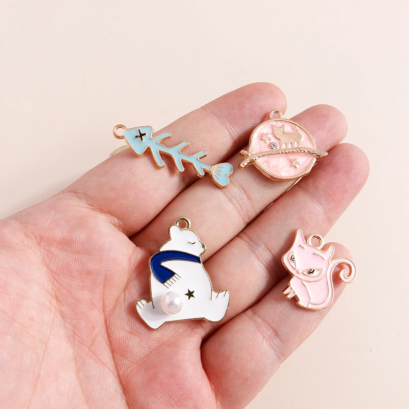 10 шт. микс милые эмалевые Подвески в виде кота кролика медведя сделай сам