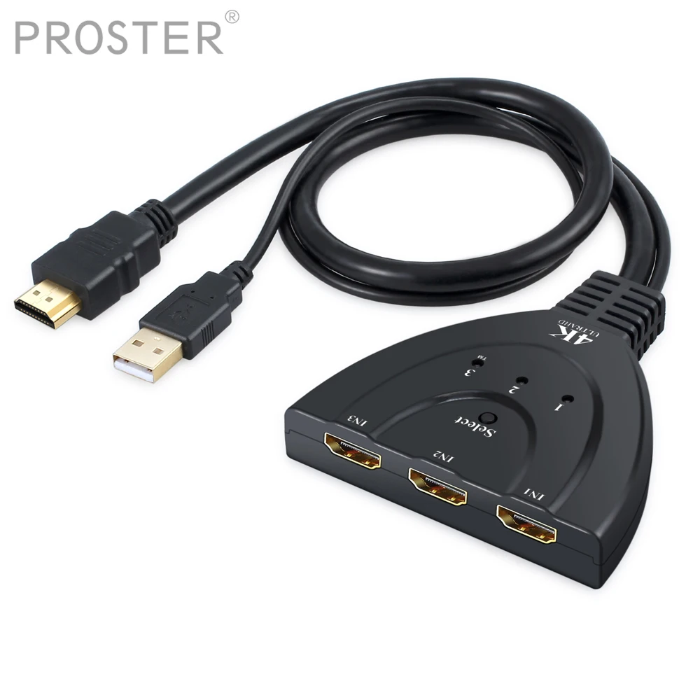 Prozor 3 порта HDMI совместимый Коммутатор концентратор в 1 выход с USB кабелем питания 4K