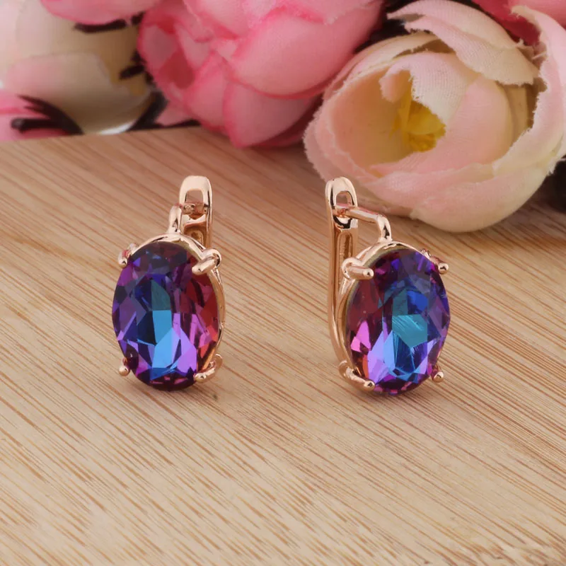 Rose Gold Color 2 8 цветов, 585, розовое золото, ювелирное изделие в форме яйца, цветные серьги, высококачественные стеклянные серьги-гвоздики для женщин, бижутерия, подарок - Окраска металла: Rose Gold Color 2