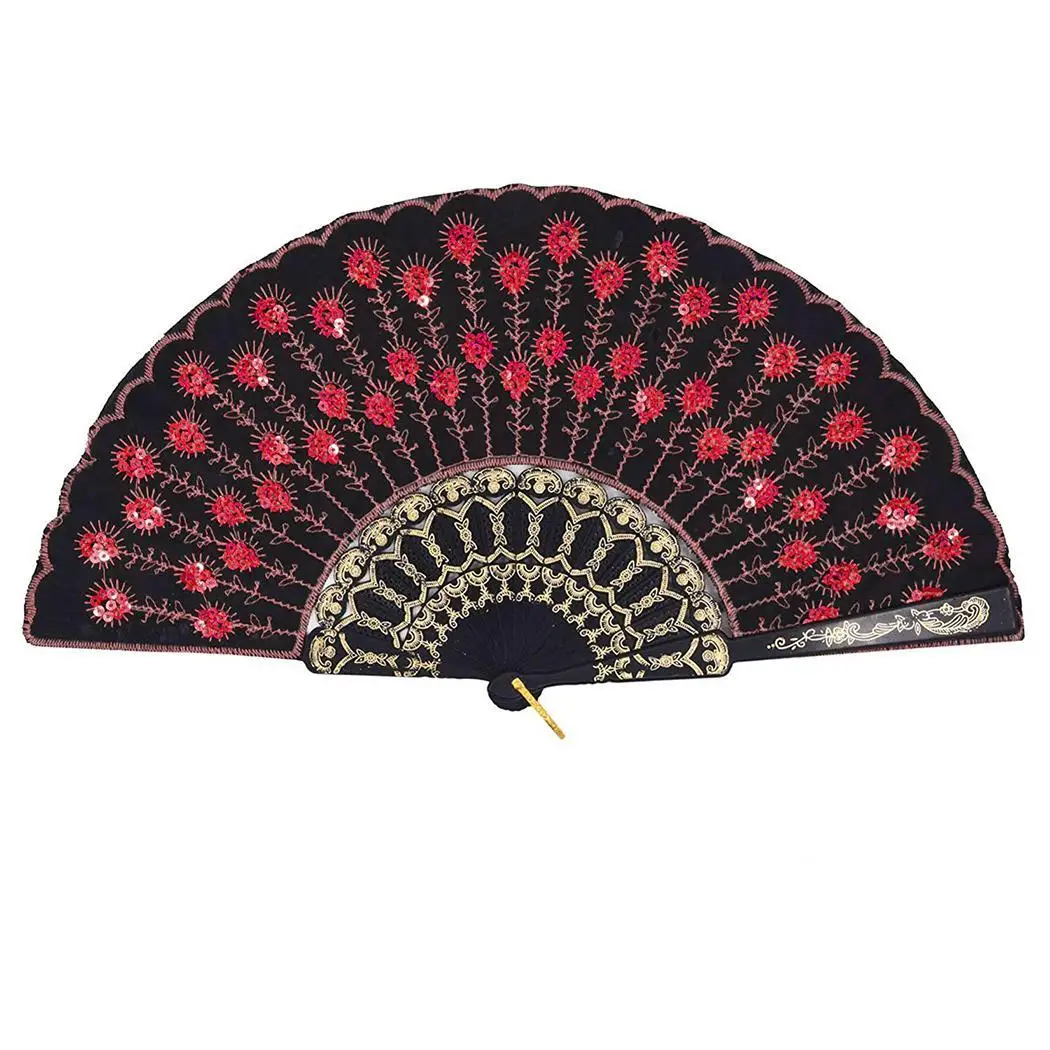 Folding Exquisite Sequins Peacock Feather Pattern Craft Decoration Embroidery 42cm/16.5inches Fan Gift |