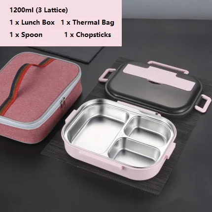 3 Lattice With Bag 304 нержавеющая сталь термос тепловой Ланч Бокс белый мешок набор ребенок взрослый Bento боксы герметичные японский стиль пищевой контейнер портативный - Цвет: 3 Lattice With Bag
