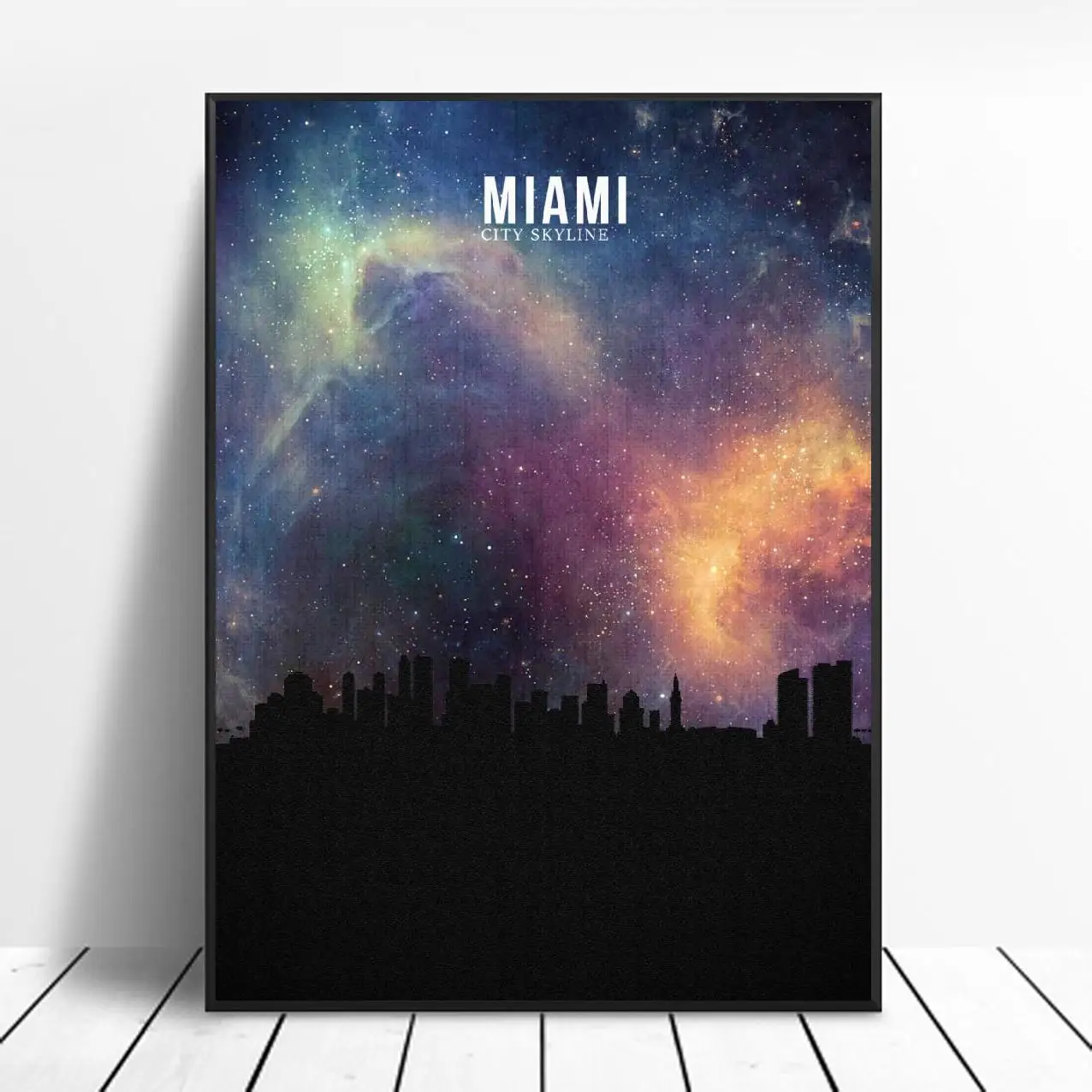 

MIAMI Starry City Skyline Canvas Art Print Wall Poster Living Room Decoration No Frame