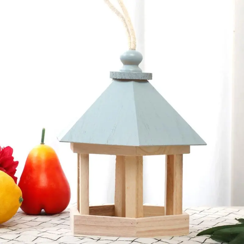 

Wooden Hanging Pet Bird Feeder Pavilion Shaped Outdoor Food Dispenser Decoration