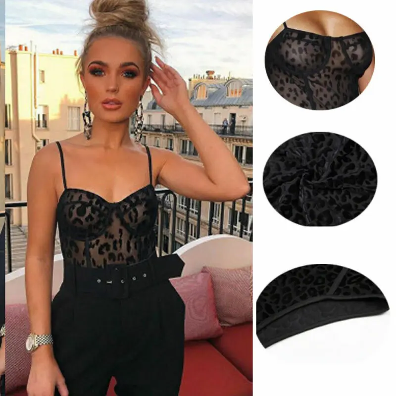

Women Mesh Black Solid Sleeveless Sling Lace See Through Mesh Bodysuit Bodycon Jumpsuit Romper Playsuit