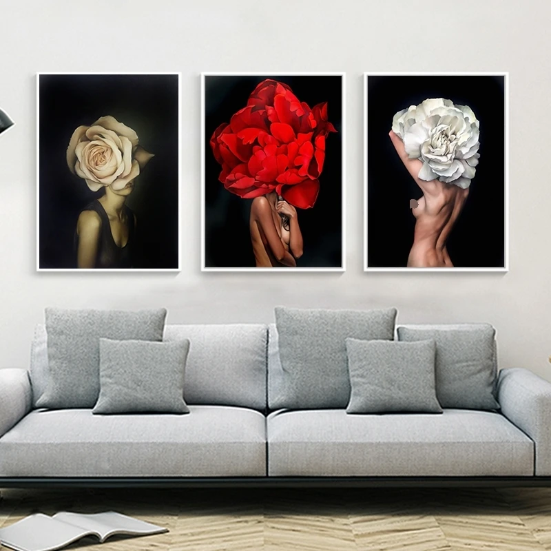 

Abstract Canvas Painting Flowers Bird Feathers Woman Wall Art Print Poster Picture Decorative Painting Living Room Decoration