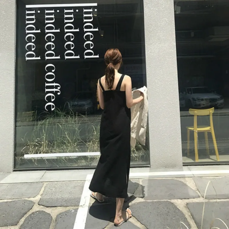 

Long Women Summer Tank Dress V-neck Sleeveless Straight Vestidos Split Elegant Robe Femme Sukienki Ladies Clothes Jurken