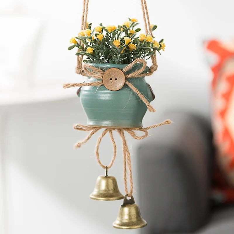 Nordic plant potted wind chime ornaments hanging ceramics vase Japanese pendant girl bedroom handmade room decoration | Дом и сад