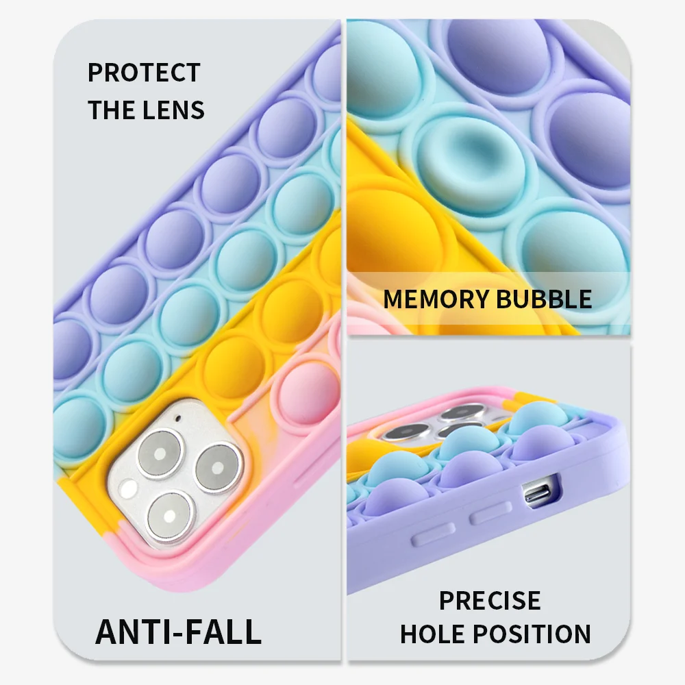 

Rainbow Silicone Phone Cover For Iphone XR XS 11 12Pro Max XR 7 8 Plus Pop Fidget Toys Push It Bubble Soft Silicone Phone Cover