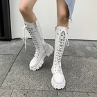 Сапоги женские рыцарские на шнуровке, с круглым носком, в стиле ретро