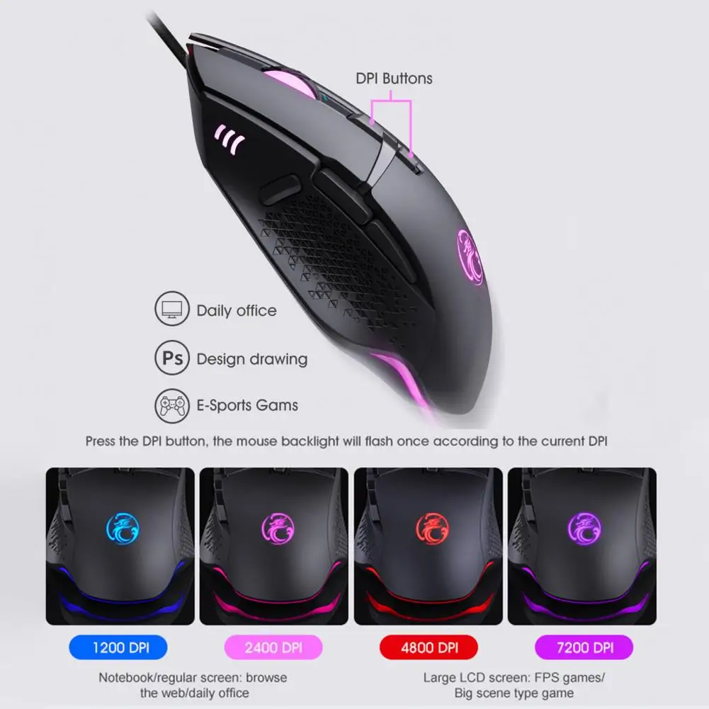 

IMICE T91 Gaming Mouse Adjustable DPI Compatible ABS Computer Mouse with Fire Button Design for Office