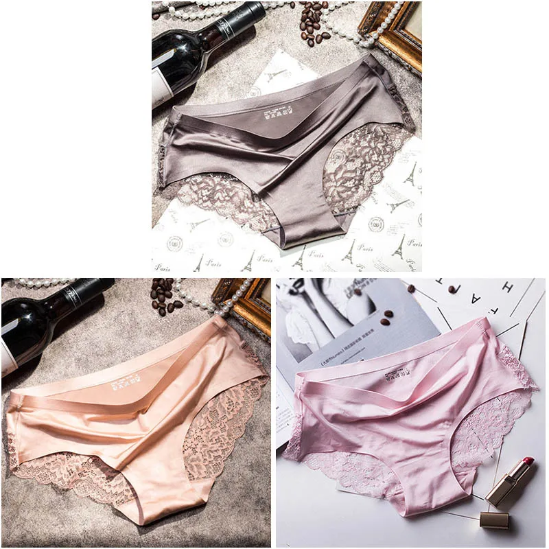 gray skin pink 3 шт./лот, женское сексуальное нижнее белье, дышащие прозрачные трусики для женщин, хлопковые женские кружевные трусики - Цвет: gray skin pink