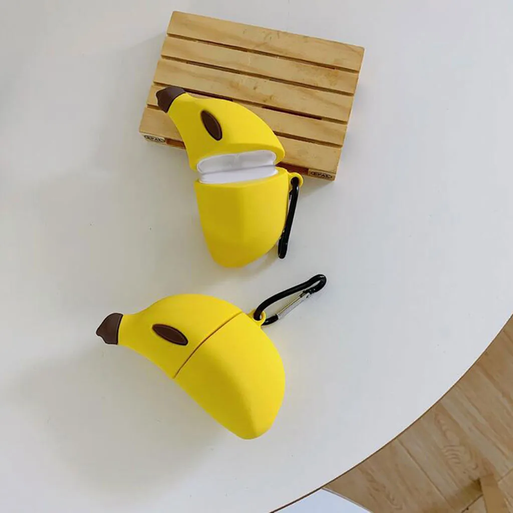ТПУ чехол банан ударопрочный Портативный Модный защитный с карабином для Apple Airpods