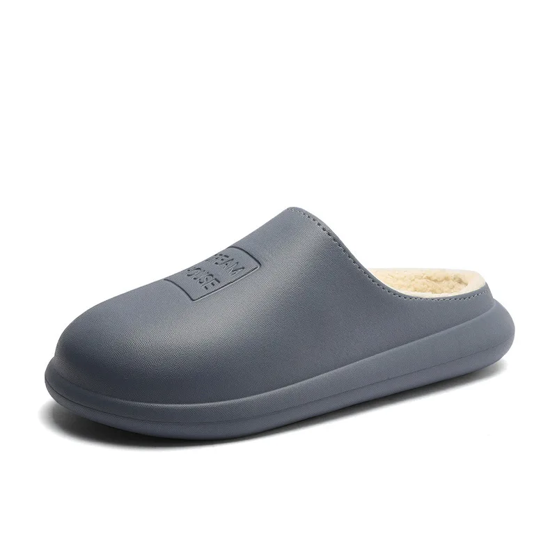 

New Waterproof EVA Cotton Slippers for Female Couple Warm Indoor Slipper Household Non-slip Leather Slippers Winter Fur Men