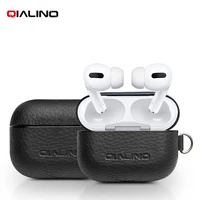 qialino genuine leather case for apple airpods pro soft silicone anti lost cover mini pocket for apple airpods 3 ultra thin bag