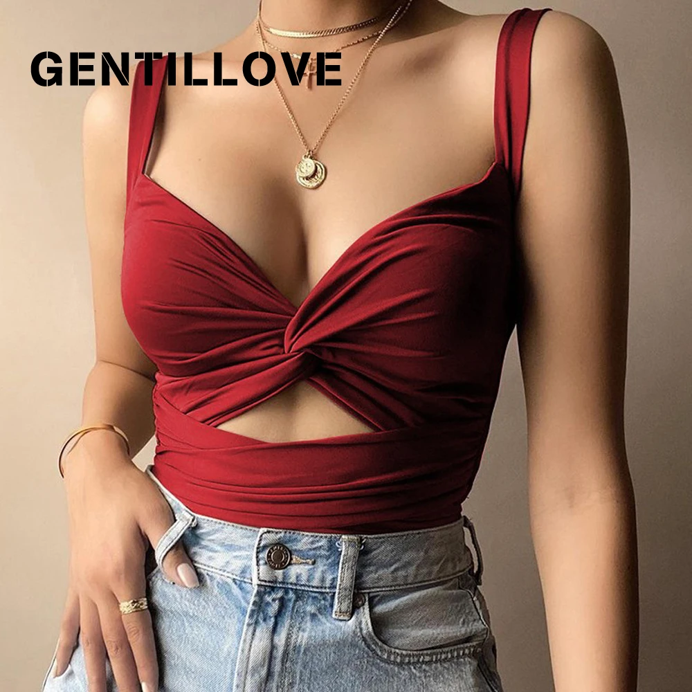 

Getillove Women Summer Solid Harajuku Crop Tops Sexy V Neck Hollow Out Lace Up Bandage Tanks and Camis Elegant Corset Top