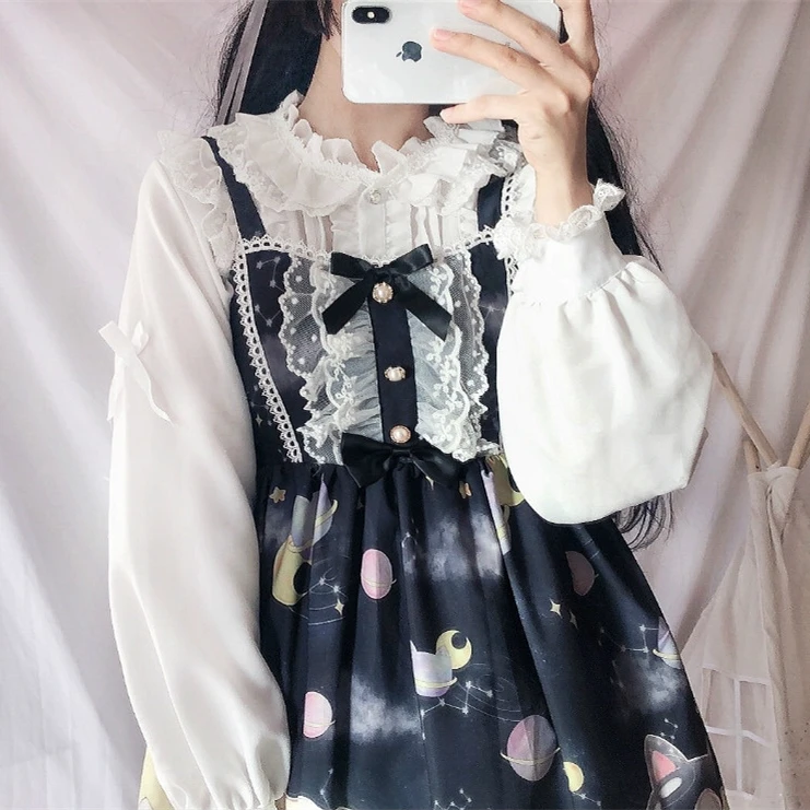 Only Shirt Платье в стиле Лолиты; милое платье в японском стиле Kawaii; платье принцессы для девочек в винтажном готическом стиле; кружевная розовая летняя юбка с принтом - Цвет: Only Shirt
