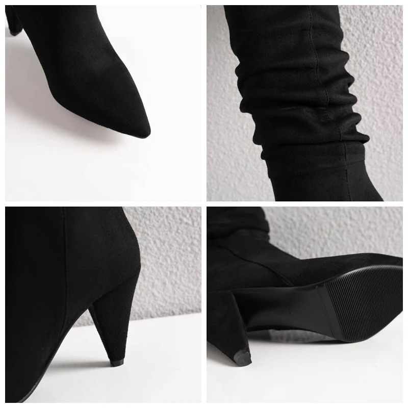 

ORCHA LISA New Fashion Woman Winter Slouchy Sexy Knee Boots Pointed Toe Spike Heels Slip on Fold Large size 34-43 Leisur C1744