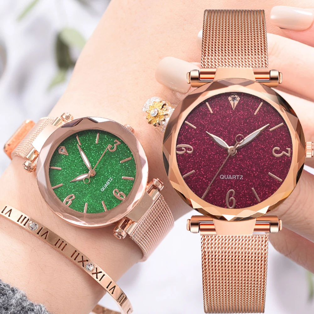 Женские часы из розового золота 2019 Топ бренд Роскошные тонкие звездное небо