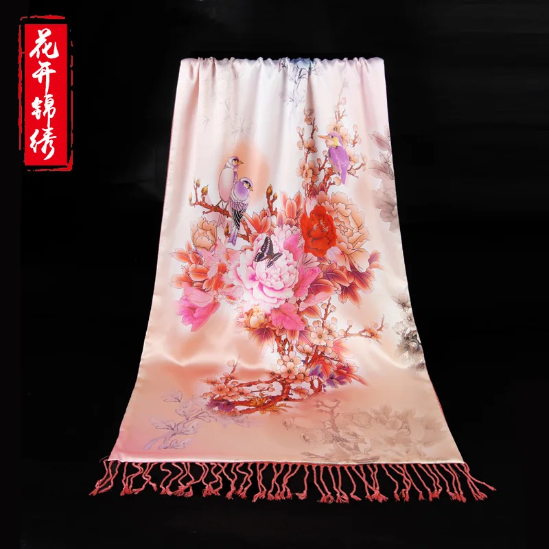 

Высококачественная Женская Бандана с принтом, Женская Пашмина, длинный Шелковый двухсторонний мягкий шарф с кисточками, шарфы, женский шар...