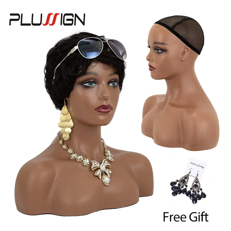 Plussign 1Piece Realistic Half Body Double Shoulder Pvc Training Mannequin Heads For Display Wigs Hat Jewelry 3 Colors Available