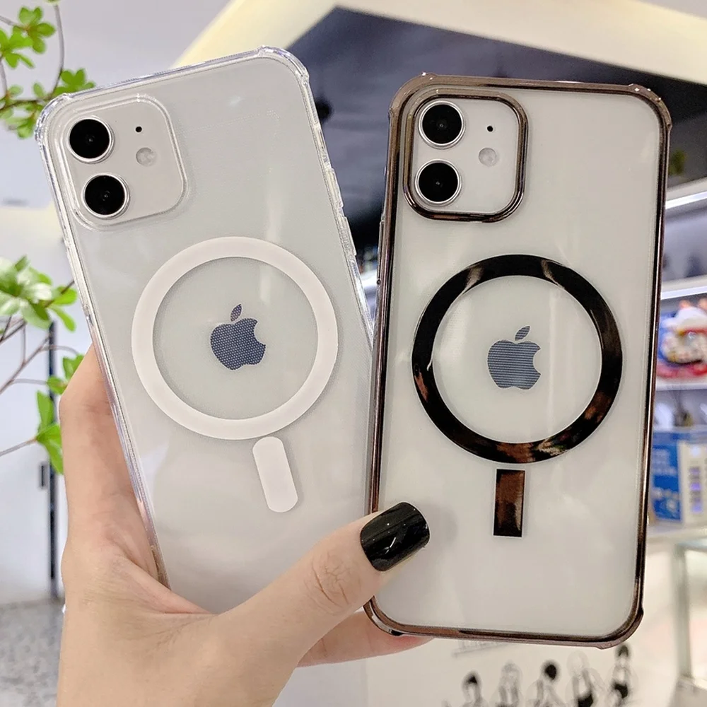 

Luxury Magsafing Wireless Charging Phone Case For iPhone 13 11 12 Pro Max Electroplating Transparent Lens Protection Soft Cover