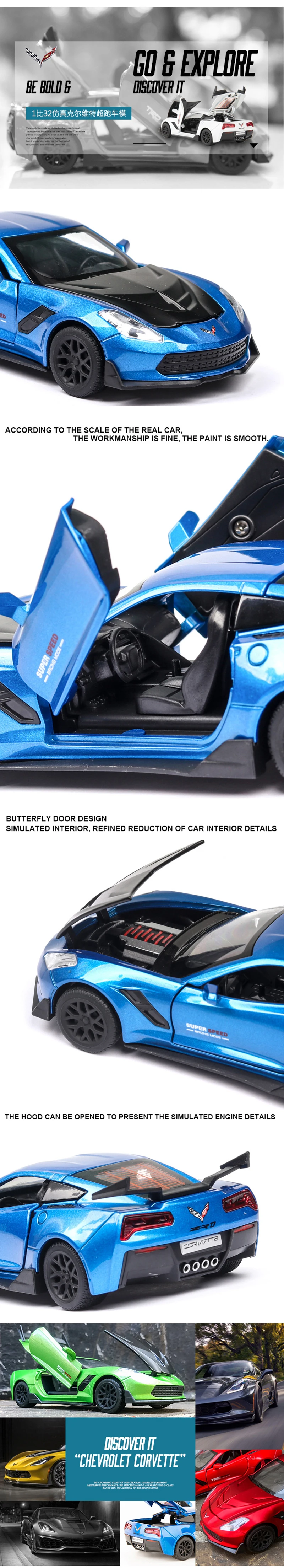 1:32 Corvette Diecasts& Toy vehicles сплав оттягивающийся автомобиль игрушки Модель со звуком и светильник игрушечные машинки для детей Подарки