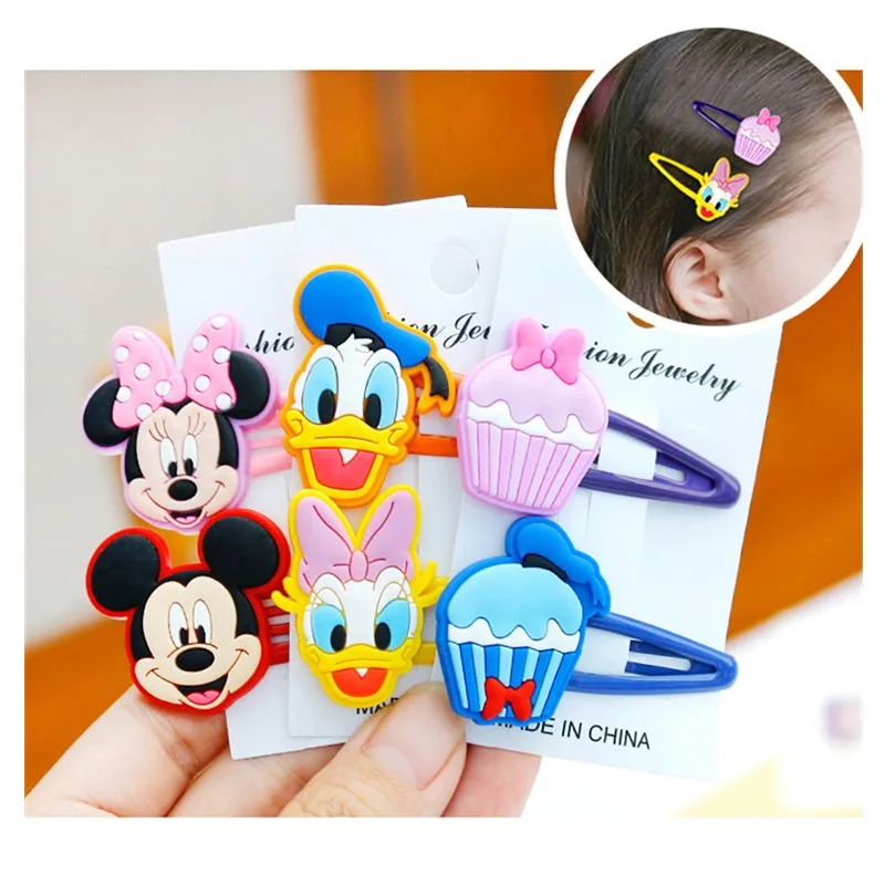 2Pcs Girls Mickey Minnie Bow Tie Wave Point Daisy PVC Cartoon Hairpins Hair Accessories Barrette Clips Headwear Kids Gift | Детская