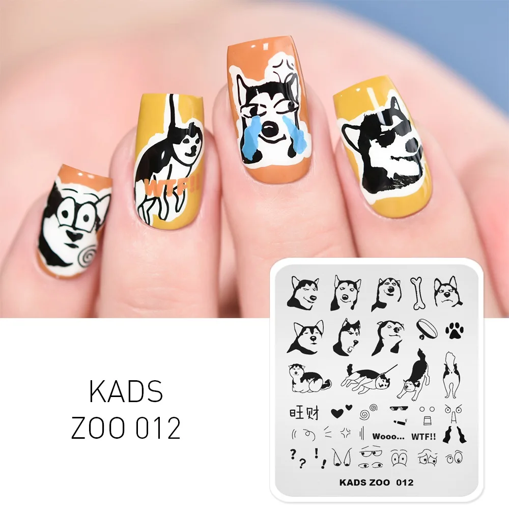 KADS 12 различных дизайн серия «Зоопарк» животное лицо кошка динозавр шаблон для стемпинга для нейл-арта инструменты для ногтей трафарет для ногтей - Цвет: ZOO 012