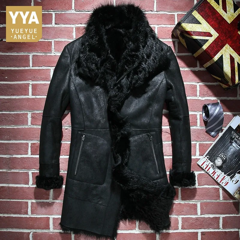 

2021 High Quality Mens Natural Shearling Long Coat Winter Slim Fit Warm Real Fur Lining Overcoat Hunting Genuine Leather Jacket