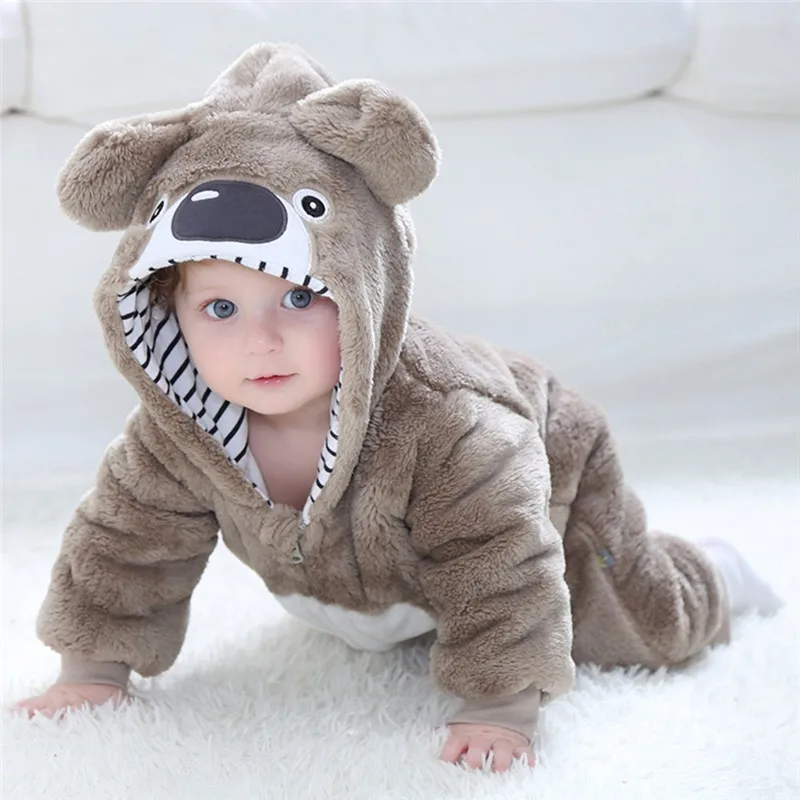2020 Baby Autumn Clothing Newborn Infant Boy Girls Kid Cartoon Animals Print Long Sleeve Hooded Pockets Romper Winter Warm | Детская