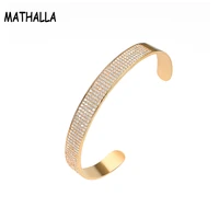 mathalla women jewelry 9mm iced out cubic zircon open cuff bangle gold brass mens hiphop cz cuff bangle jewellery homme