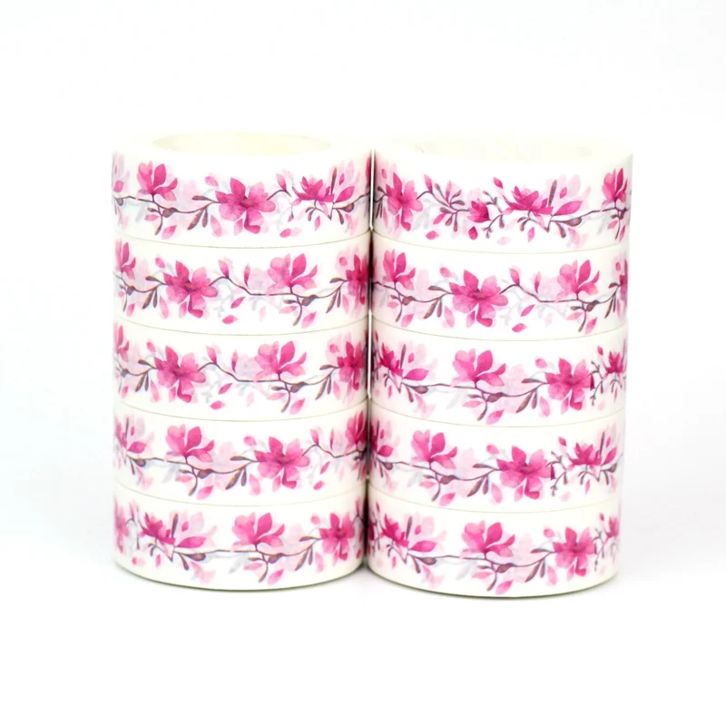 

NEW 10pcs/Lot Decorative Cute Pink Flowers Leaves Washi Tapes Japanese Scrapbooking Adhesive Masking Tape Stationery