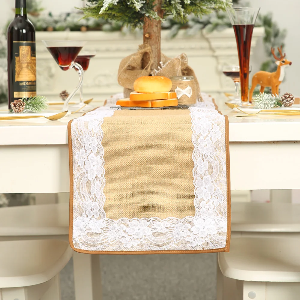 Льняная кружевная окантовка настольная дорожка натуральная домашняя ткань