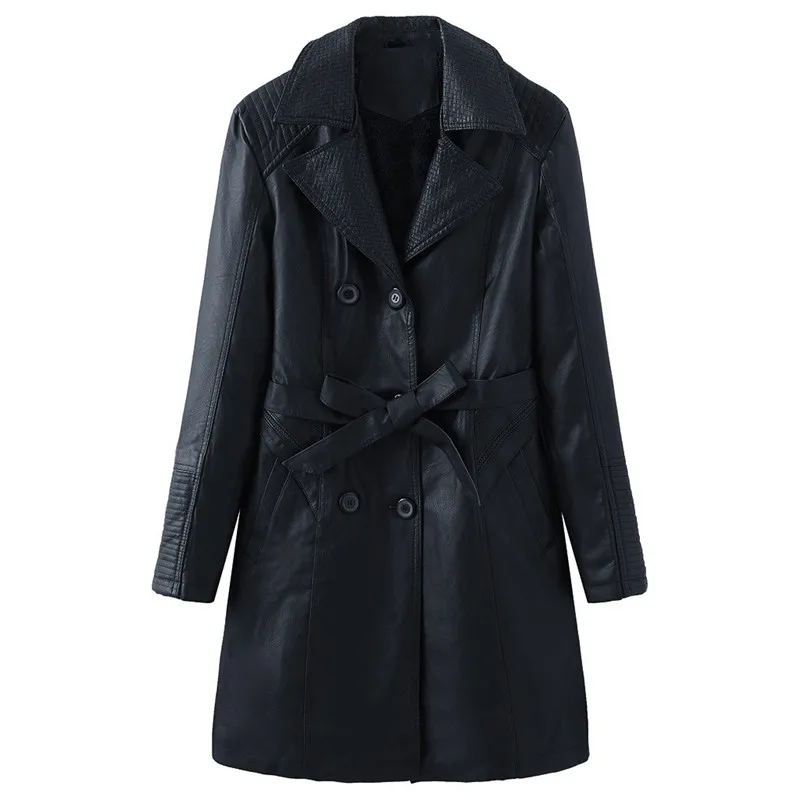 

TRODEAM 2021 New Fashion Long Casual Faux Leather Jackets Women PU Leather Coats Turndown Plush Autumn Spring Winter Outwear