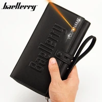 2020 men clutch wallets name engraving large capacity quality long card holder male purse zipper brand pu leather wallet for men