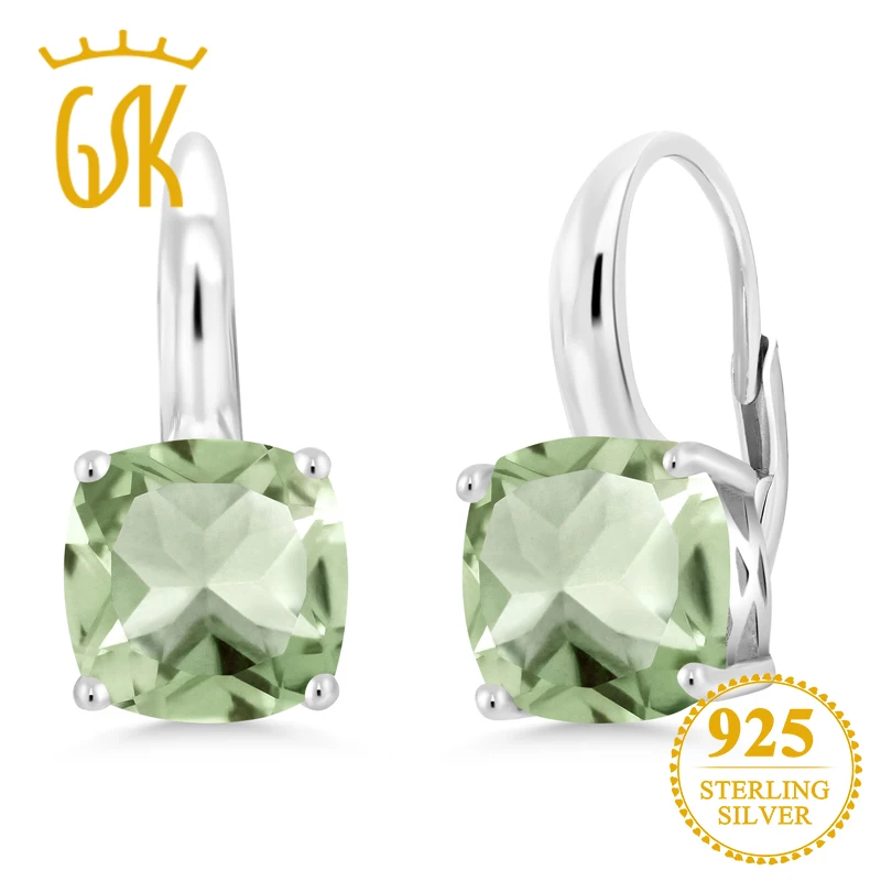 GemStoneKing 4,10 Ct подушка натуральный зеленый празиолит женские простые элегантные серьги 925 пробы серебряные серьги Хорошее ювелирное изделие