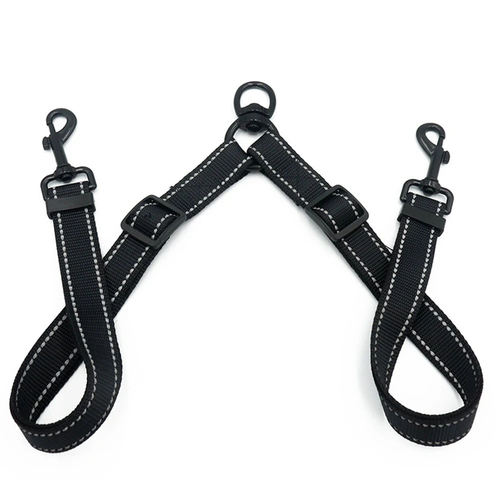 

Black Double Leash Coupler for Large Dogs Adjustable Heavy Duty Nylon Splitter for Two Big Dogs