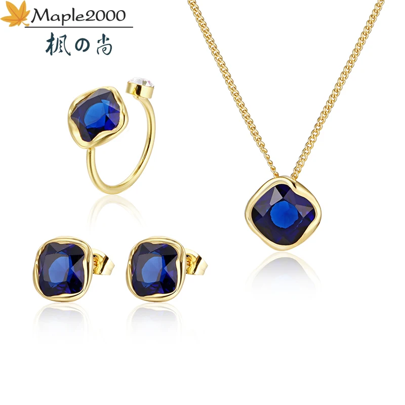 Комплект ювелирных изделий с голубым красным кристаллом кулон ожерелье серьги