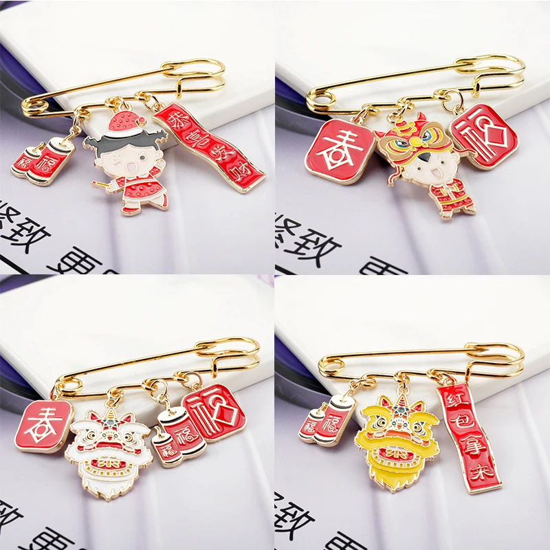 

Chinese Style Spring Festival Chinese Lion Brooch Lucky Boys/Girls Enamel Lapel Pins New Year Brooches For Kids Christmas Gift