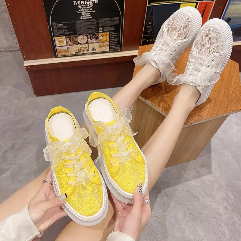 

Shoes Slippers Flat Low Cover Toe Loafers Slides Slipers Women Platform Soft 2021 Summer Cross-tied Cotton Fabric Basic PU Casua