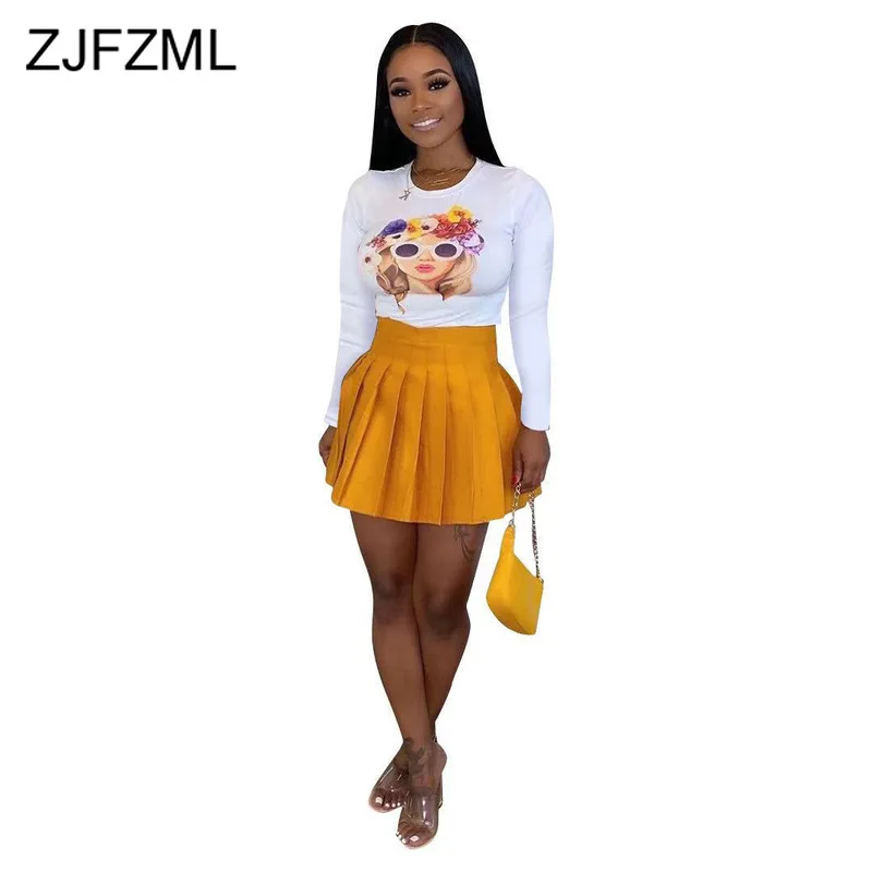 Kawail напечатанный повседневный комплект из двух частей с юбкой женский круглый