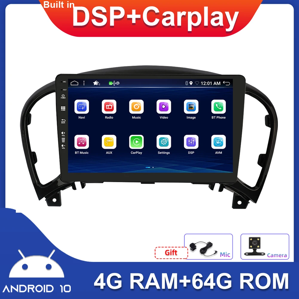 

4GB+64GB For Juke 2004-2016 Car Radio Stereo Built in DSP+Carplay Android 10.0 Wifi USB RDS Steering Wheel Control Mirror Link