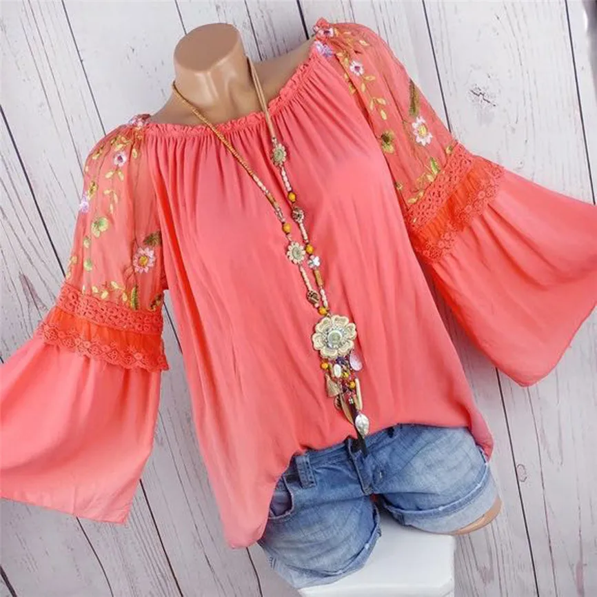 Женские топы и блузки Boho модная женская блузка с круглым вырезом цветочной